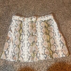 Le Lis Snakeskin Print Mini Skirt with Belt and Buttons - Women's Size M